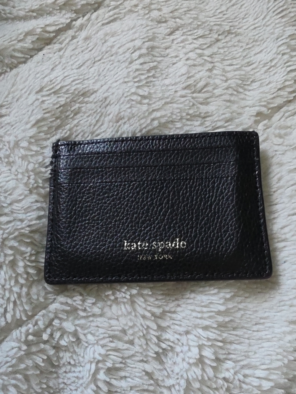 kate spade Black Pebbled Leather Card Holder with Gold Logo